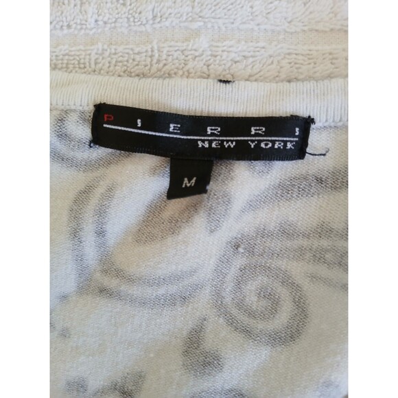 Pierri NY Size Medium  Floral Cream Black Sequin Cardigan Sweater Women Top - Picture 14 of 15